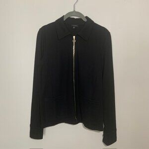 TALBOTS Classic Black Full Zip Jacket Knit Sweater Blazer - Size XS - Pockets